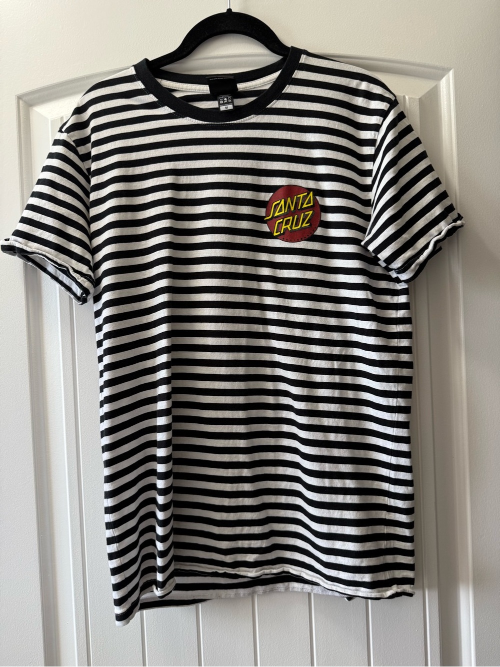 Santa Cruz Skateboards Black & White Striped Tee with Red Logo